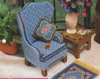 Cozy Corner Decor Plastic Canvas Leaflet for Dollhouse Chair Rug Pillow 1995 Annie's Attic Vintage