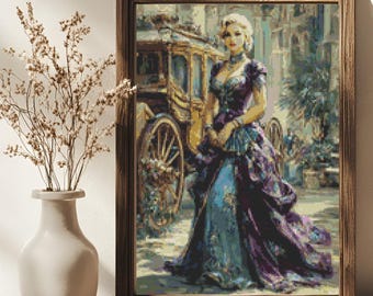 Lady of the Gilded Carriage Cross Stitch Pattern Elegant Victorian Woman Romantic Art 14 ct