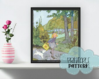 Little Girl and Dog Printable Cross Stitch Pattern F113 | Print and Stitch!