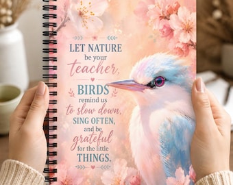 Inspirational Blue Bird Nature Spiral Notebook with Cherry Blossoms Gratitude Writing Journal