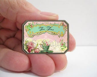 Tea Time Pink Roses Handmade Dollhouse Miniature Sign 1:12 Scale ds308 Shabby Cottage Chic