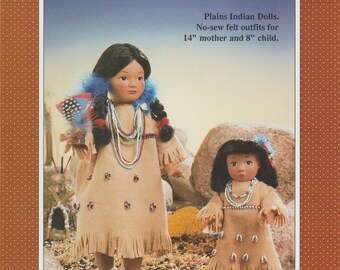 World Friends Plains Indian Doll Outfits Fibre Craft 1989 No Sew Felt Clothes for 14 and 8 Inch Dolls Vintage