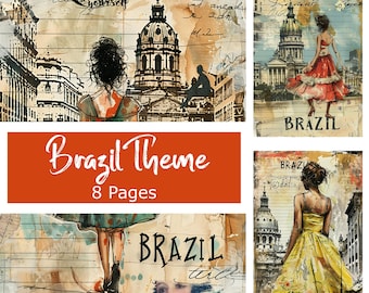 Brazilian Junk Journal Pages: Travel Scrapbook Ephemera (PDF Download 4x6 inch