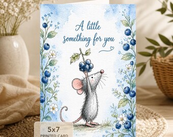 Mouse Blueberry Thinking of You Friendship Whimsical Cottagecore Floral
