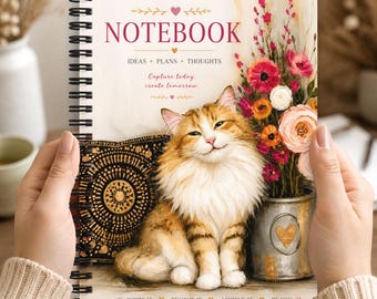 Orange Tabby Cat Notebook Journal with Beautiful Floral Artwork Cozy Gift for Cat Lovers Writers