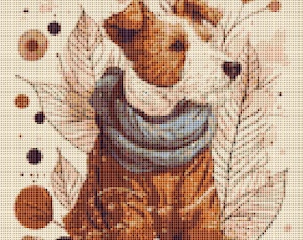 Cozy Autumn Dog Cross Stitch Pattern: Woodland Puppy Wall Art (PDF)