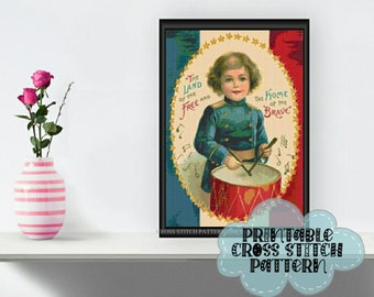 America - Home of the Brave | Printable Cross Stitch Pattern 537 Vintage Style Drummer Boy