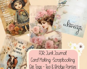 Whimsical Cow Floral Kindness Card Toppers & Tags Junk Journal Scrapbooking Printable PDF