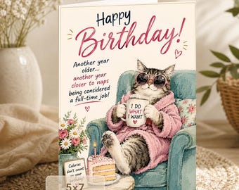 Funny Cat Birthday Card: Naps Are a Full-Time Job (5x7 Digital Download)