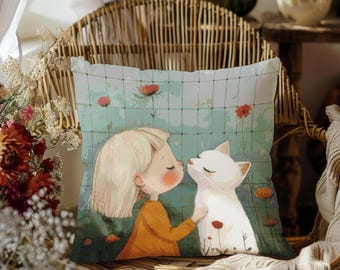 Girl and Cat Cross Stitch Pattern: Poppy Garden Scene (PDF Downloadable Pattern