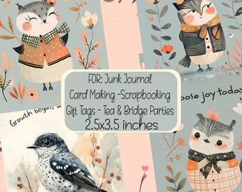 Folk Art Bird Wordart Cards Scrapbooking Journals Gift Tags Party Favors