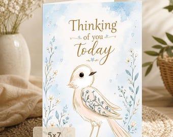 Thinking of You Bird Floral Card | Watercolor Greeting Card (Digital Download)