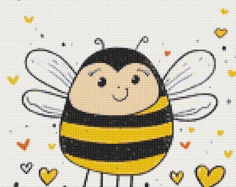 Buzzing With Joy Bee Cross Stitch Pattern Cute Whimsical Nursery Quote Wall Art PDF 14 ct