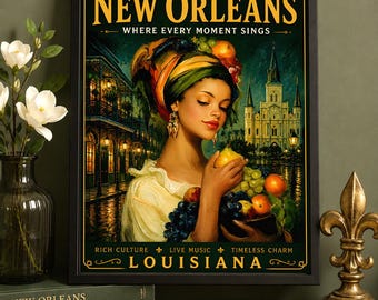 New Orleans Louisiana Travel Poster French Quarter Jazz Culture 8x10 Printable Wall Art Poster Decor
