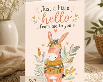 Boho Donkey Hello Card | Botanical Botanical Illustration (Digital Download)