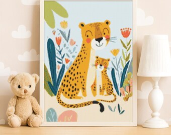 Nursery Cheetah Mama & Baby – 14 Count Cross Stitch Pattern PDF