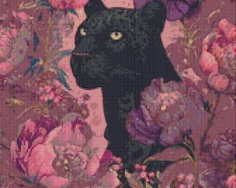 Black Panther Floral Cross Stitch Pattern PDF – 14 Count