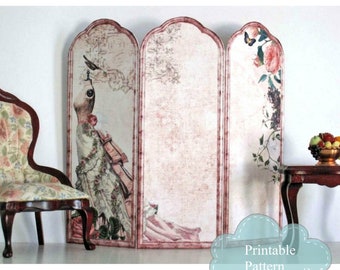 Victorian Dress and Roses Printable Dollhouse Room Screen Miniature 1:12 Scale 017d