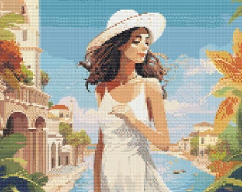 Travel Poster Paradise Found Cross Stitch Pattern: Discover Cancún's Allure #01can