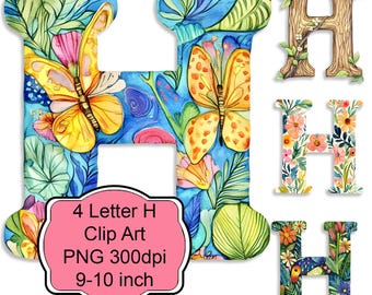Colorful Letter H Clipart Set PNG for Sublimation Scrapbooking Decoupage Wall Art Pillows Tags DIY Crafts Junk Journal Projects Signs Cards