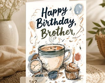 Brother Birthday Card: Coffee Cupcake and Sunglasses (5x7 Digital Download)