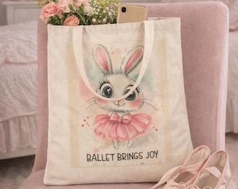 Ballet Bunny Tote Bag: Whimsical Cotton Canvas Dance Lover Gift