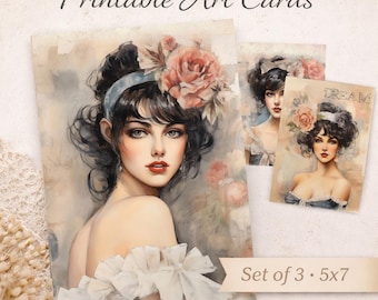 Romantic Vintage Portrait Art Cards Printable Set Feminine Decorative Journal Collage Art