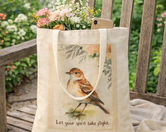Watercolor Bird Tote Bag: Let Your Spirit Take Flight Canvas Bag