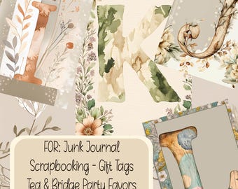 Floral Alphabet Wordart Cards I J K L Scrapbooking Junk Journals Gift Tags
