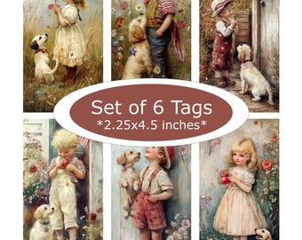 Vintage Americana Children Junk Journal Tags Printable Set of 6