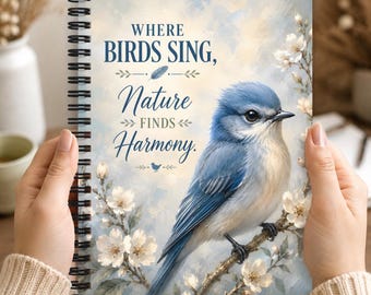 Bluebird Nature Harmony Inspirational Spiral Notebook with Spring Blossoms Gift for Bird Lovers Journal