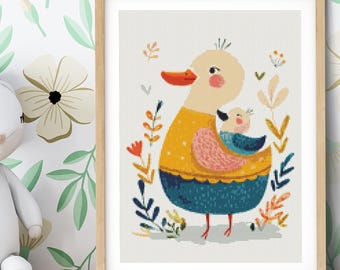 Nursery Mama Duck & Baby – 14 Count Cross Stitch Pattern PDF