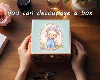 Nursery Puppy Printable Decoupage File for Wood Box Sign Pillow or Fabric Art JPG Format for Sublimation or Paper Crafts Cottagecore