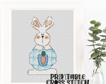 Hoppily Ever After: Adorable Bunny Boy Cross Stitch Pattern 006