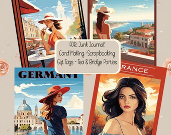 Germany France Riviera Travel Poster Junk Journal Scrapbook Card Tags Wordart PDF Download