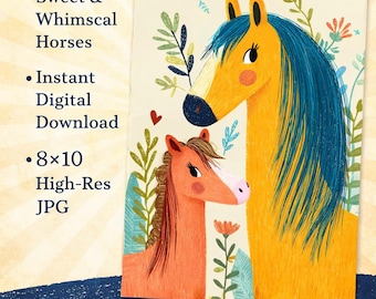 Horse Nursery Art Print, Parent Child Illustration (Digital Download)