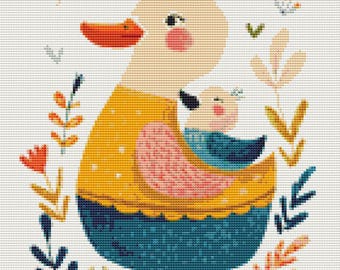 Nursery Mama Duck & Baby – 14 Count Cross Stitch Pattern PDF