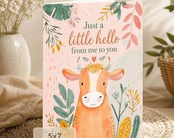 Cow Floral Greeting Card | Watercolor Hello Card (Digital Download)