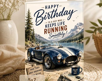 Birthday Card for Him: Classic Car Adventure (5x7 Digital Download)