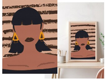 Elegant Minimalist Woman in Black | Printable Cross Stitch Pattern Instant Download Embroidery