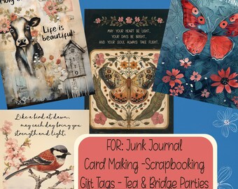 Cow Bird Butterfly Card Toppers Wordart Junk Journal Scrapbooking Gift Tags PDF Download