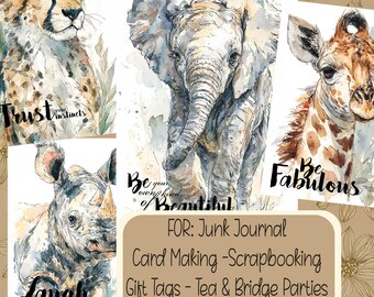 Safari Wild Animal Journaling Cards Scrapbooking Gift Tags and Card Making PDF Download