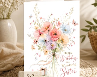 Sister Birthday Card: Beautiful Floral Bouquet (5x7 Digital Download)