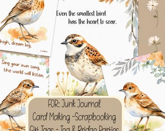 Bird Typography Cards Scrapbook Junk Journals Gift Tags Tea Party Bridge Favors