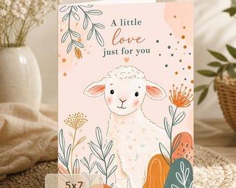 Lamb Greeting Card | Floral Illustration, Sending Love (Digital Download)
