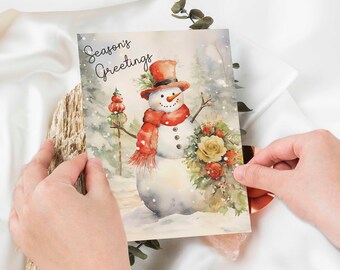 Festive Snowman Season's Greetings - Printable Holiday Card – 5 x 7 PRINTABLE -Instant Download Whimsical Scrapbooking, Journaling
