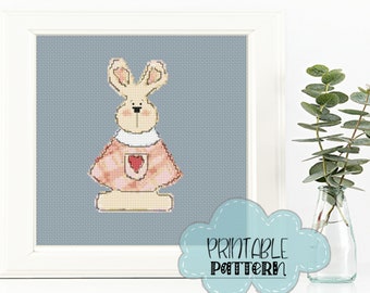 Blossoming Bunny: Spring-themed Printable Cross Stitch Design