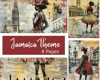 8 Sun-Kissed Jamaica Inspirational Junk Journal 4x6 inch pages Travel Adventure Sunshine Scrapbooking