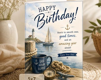 Nautical Birthday Card: Smooth Seas and Good Times (5x7 Digital Download)