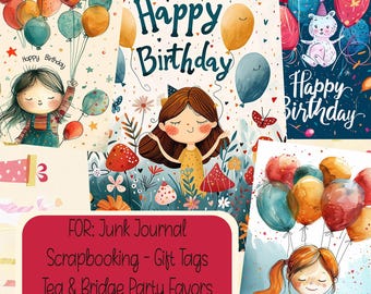 Birthday Mini Cards for Junk Journals Scrapbooking Gift Tags and Card Making